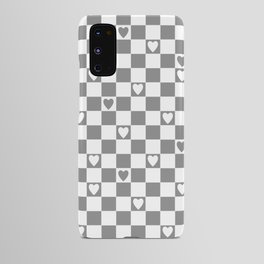 Checkered hearts grey and white Android Case