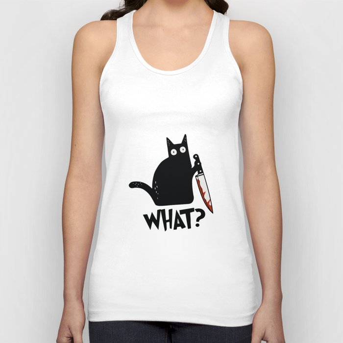 Cat What? Murderous Black Cat With Knife Tank Top
