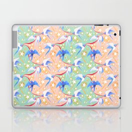Swallows carrying Ribbons shuttle between Meteor Showers (Aqua/Coral) Laptop Skin