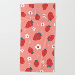 Wild Strawberries Red Beach Towel