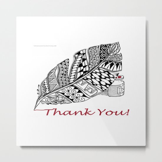 Zentangle Thank You - Black and White Illustration Metal Print