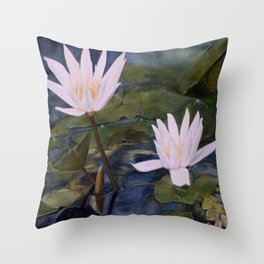 Watercolor Flower Water Lily Landscape Nature Throw Pillow
