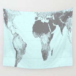 World Map : Gall Peters Aqua Wall Tapestry