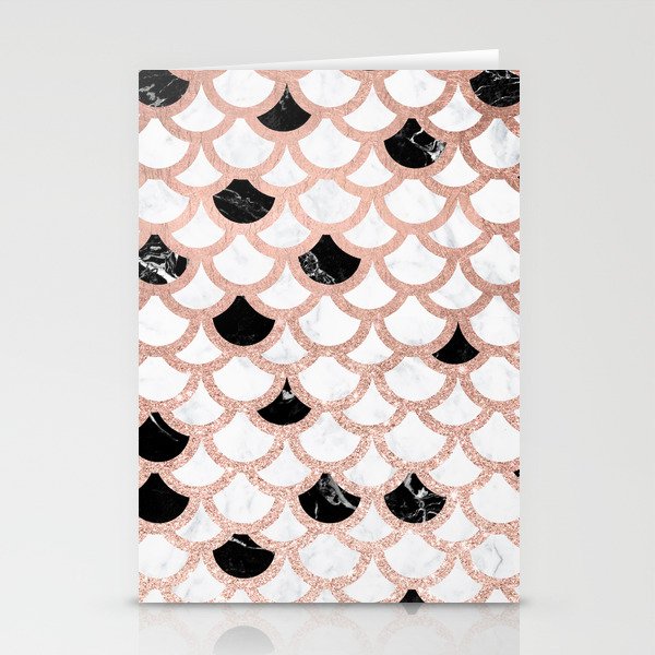 Girly rose gold black white marble mermaid scallop pattern Stationery Cards