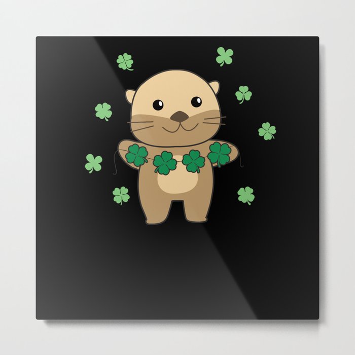 Otter With Shamrocks Cute Animals For Luck Metal Print