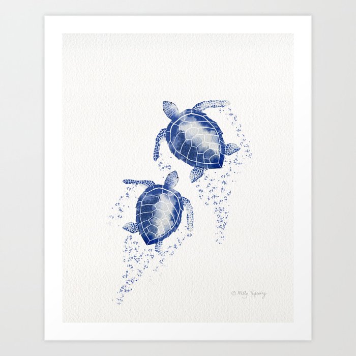 Two Sea Turtles Marine Blue  Art Print
