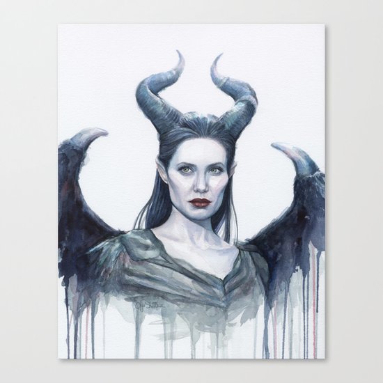 Maleficent Watercolor Portrait Canvas Print
