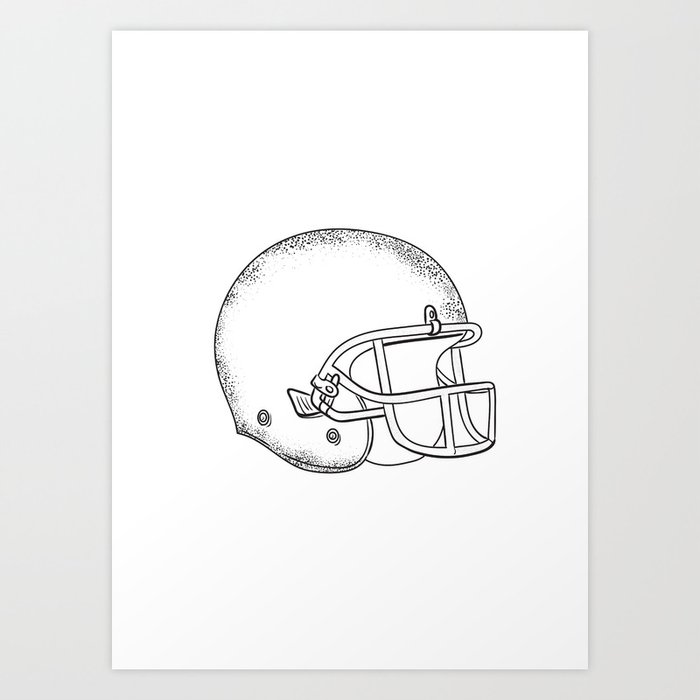 American Football Helmet Black And White Drawing Art Print By