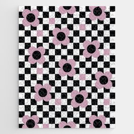 Blooming spring field floral checker pattern # cherry blossom Jigsaw Puzzle
