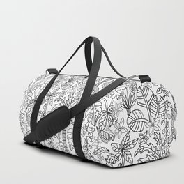 COLORING BOOK JUNGLE FLORAL DOODLE TROPICAL PALM TREES WITH TOUCAN in BLACK AND WHITE Duffle Bag