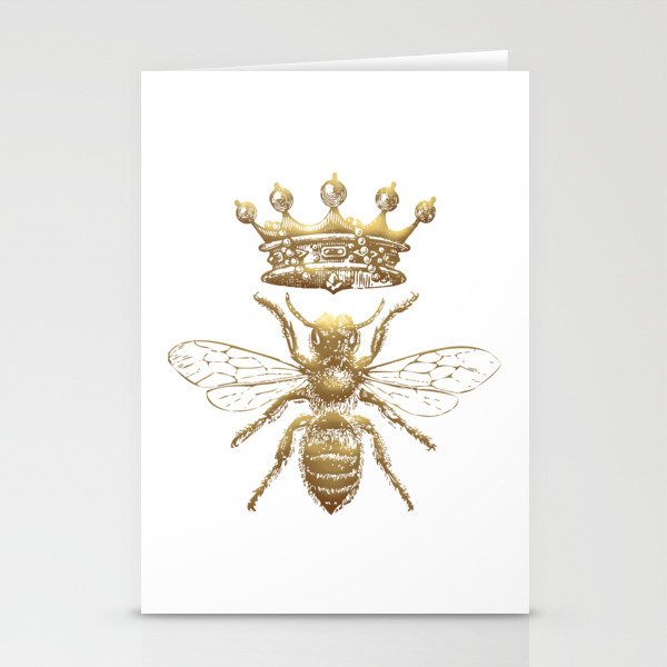Queen Bee | Vintage Bee with Crown | Gold and White | Stationery Cards