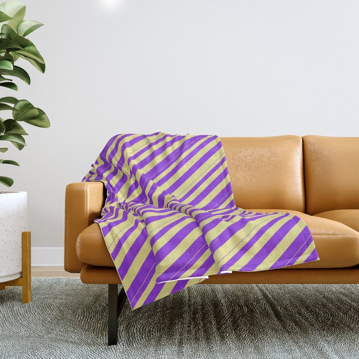 Tan & Purple Colored Pattern of Stripes Throw Blanket