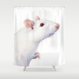 White Rat Watercolor Albino Rat Animal Shower Curtain