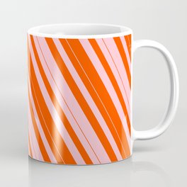 [ Thumbnail: Pink and Red Colored Lined Pattern Coffee Mug ]