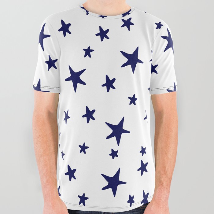 Stars - Navy Blue on White All Over Graphic Tee by Fancy as Hell Designs