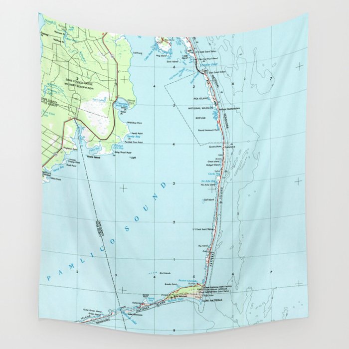 Vintage Southern Outer Banks Map (1957) Wall Tapestry by BravuraMedia  Society6
