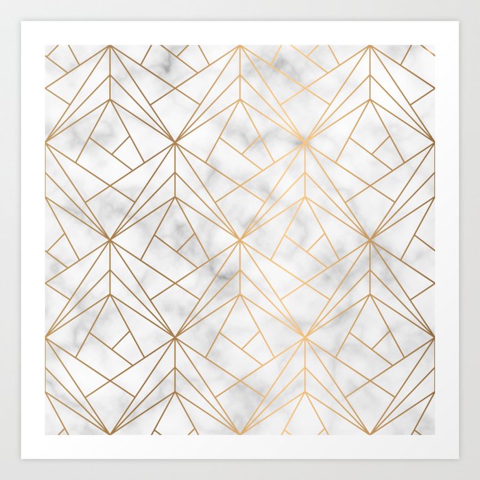 Geometric Gold Pattern on Marble Texture Art Print