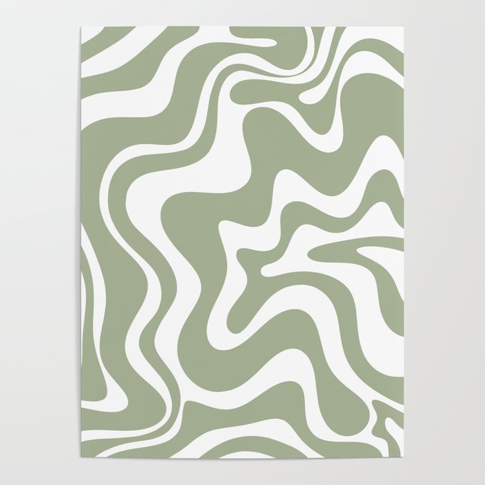 Liquid Swirl Abstract Pattern in Sage Green and White Poster