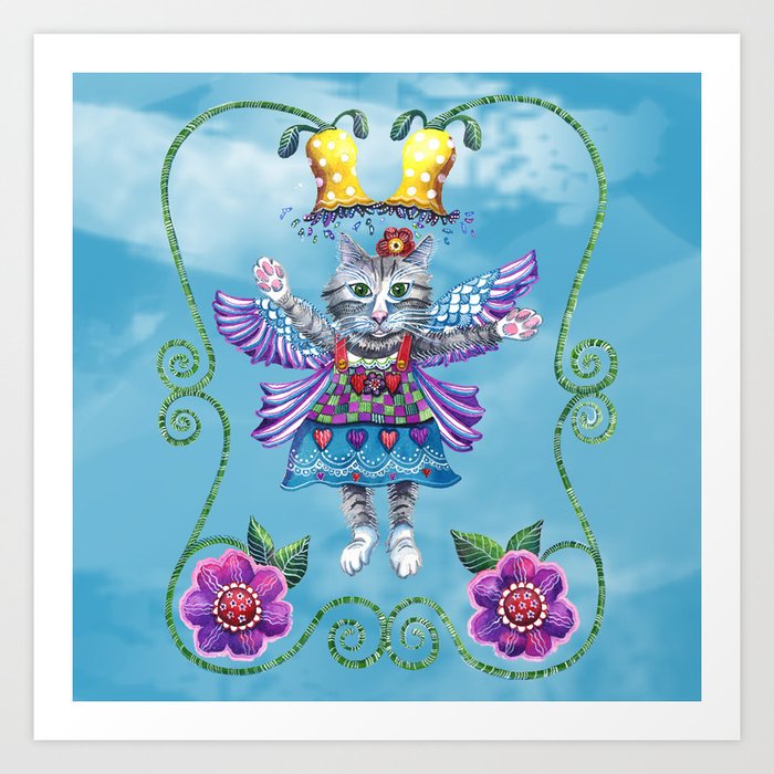 Angel Kitty (Turquoise) Art Print