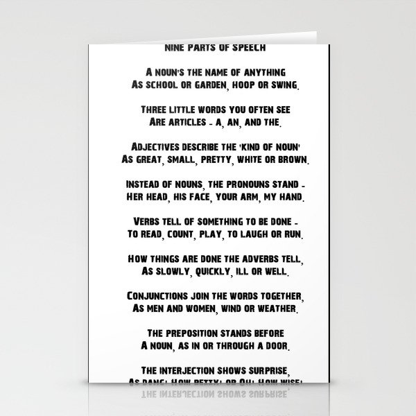 Parts Of Speech Rhyme Stationery Cards By Heresiarch Society6