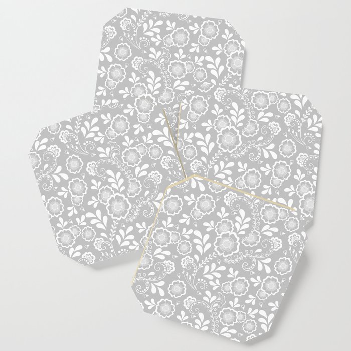 Light Grey And White Eastern Floral Pattern Coaster
