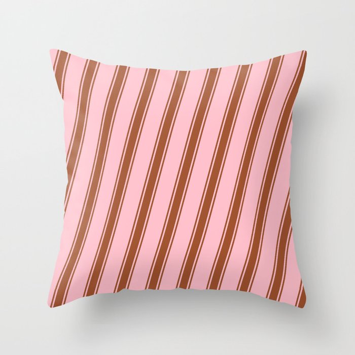 Pink and Sienna Colored Pattern of Stripes Throw Pillow
