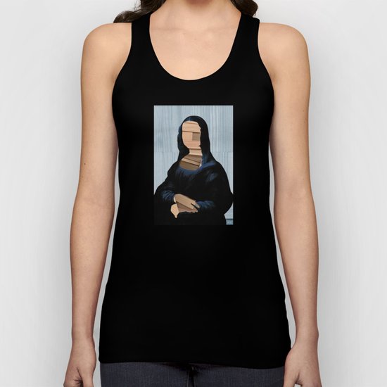 Mona Lisa - blue shining WoodCut Collage Unisex Tank Top