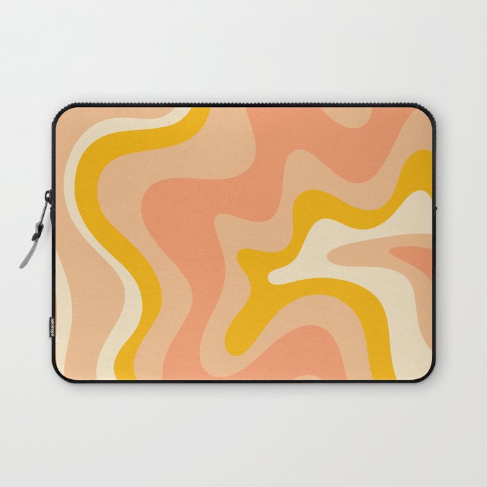 Retro Liquid Swirl Abstract Pattern in Warm Mustard Yellow and Peach Blush Tones Laptop Sleeve