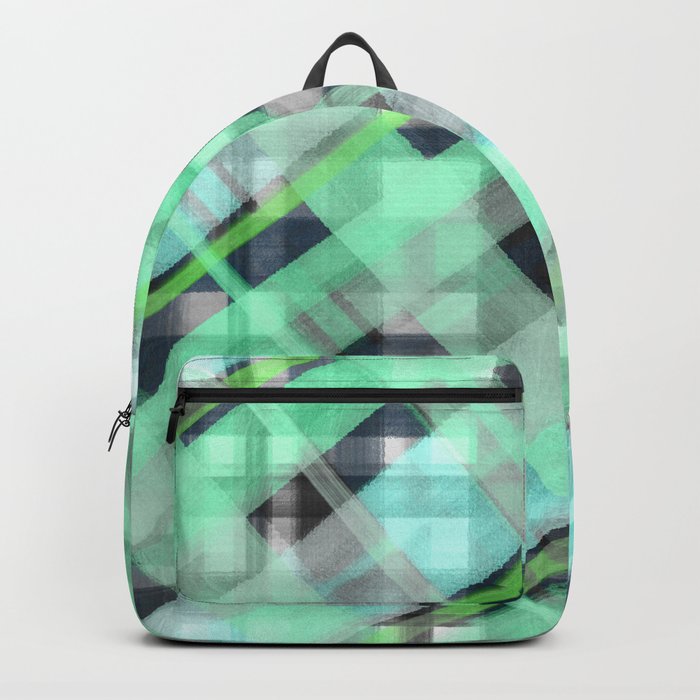 Abstract Teal Green Black Watercolor Hand Painted Plaid Backpack