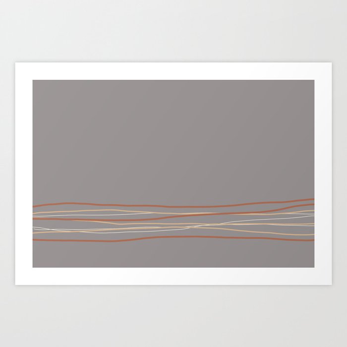 Slate Violet Gray with Terracotta Brown, Khaki, and Off White Minimal Scribble Lines Bottom Art Print
