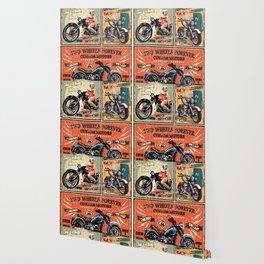 Set of vintage motorcycle metal signs.  Wallpaper