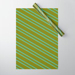 [ Thumbnail: Green, Light Sea Green, and Aquamarine Colored Striped Pattern Wrapping Paper ]