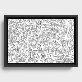 Graffiti Black and White Pattern Doodle Hand Designed Scan Framed Canvas