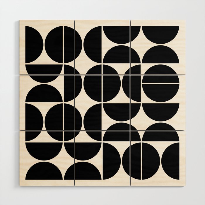 Mid Century Modern Geometric 04 Black Wood Wall Art