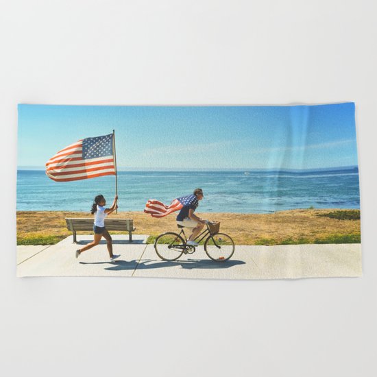 America flag bicycle Beach Towel
