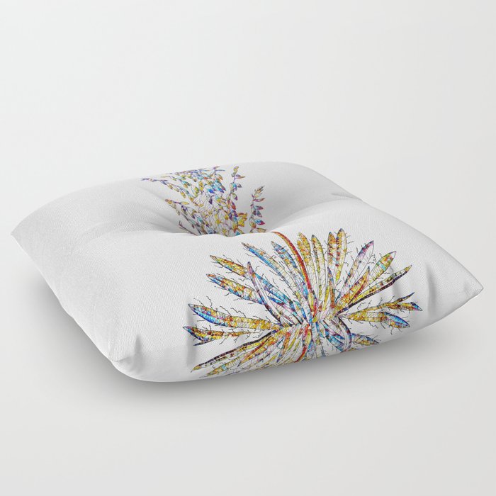 Floral Adam's Needle Mosaic on White Floor Pillow