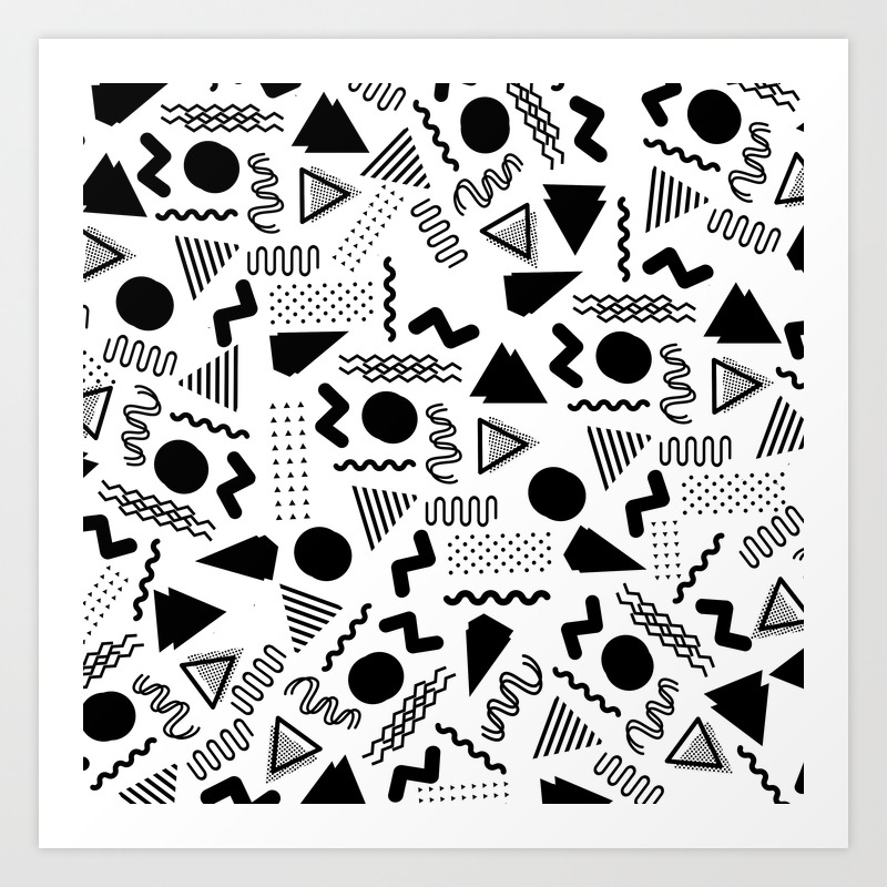 Retro Abstract Geometrical Black White 80 S Pattern Art Print By