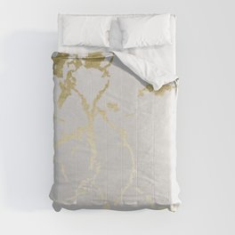 Kintsugi Ceramic Gold on Lunar Gray Comforter | Gold, Metallic, Painting, Wabisabi, Bronze, Illustration, Marble, Ocean, Gray, Cream 