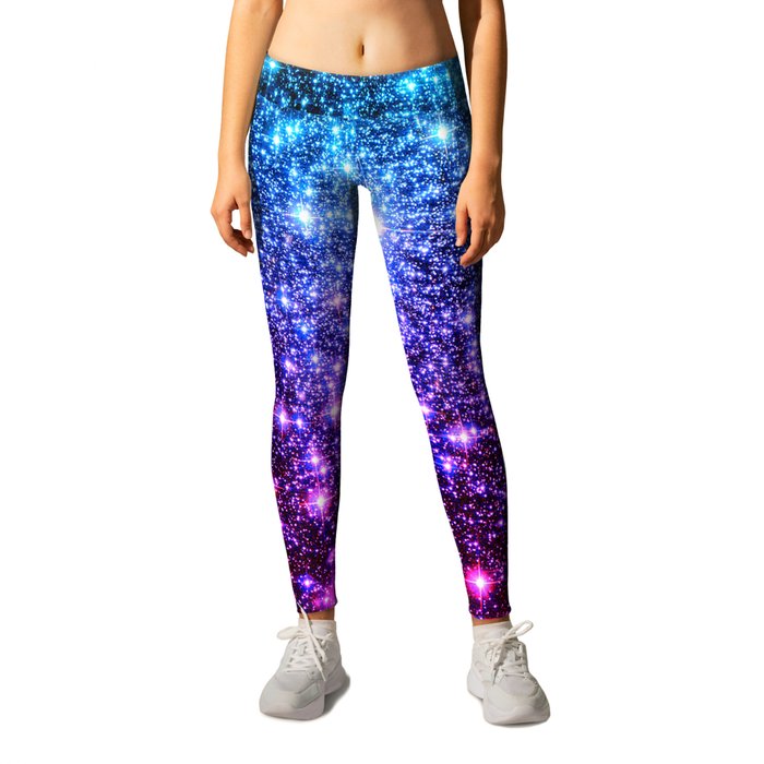 Glitter Galaxy Stars : Turquoise Blue Purple Hot Pink Ombre Leggings by  2sweet4words Designs