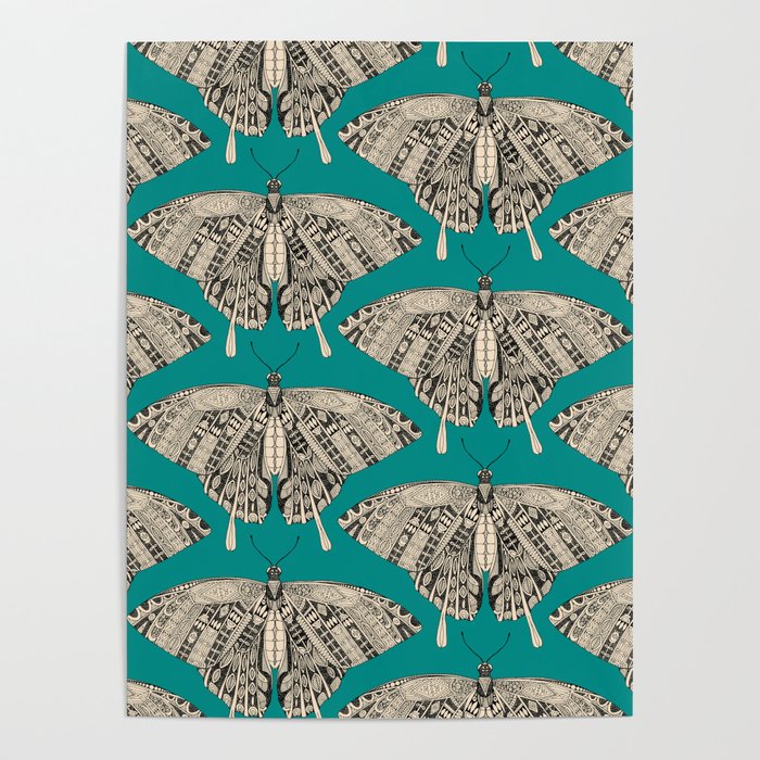 swallowtail butterfly teal black Poster
