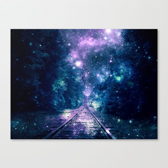 Train Tracks : "Next Stop, Anywhere" Purple Teal Canvas Print