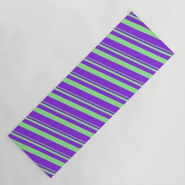 [ Thumbnail: Light Green and Purple Colored Lines Pattern Yoga Mat ]