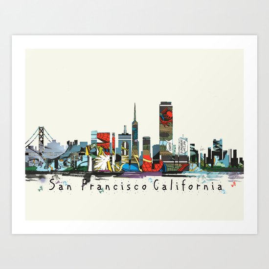 san francisco skyline comic Art Print
