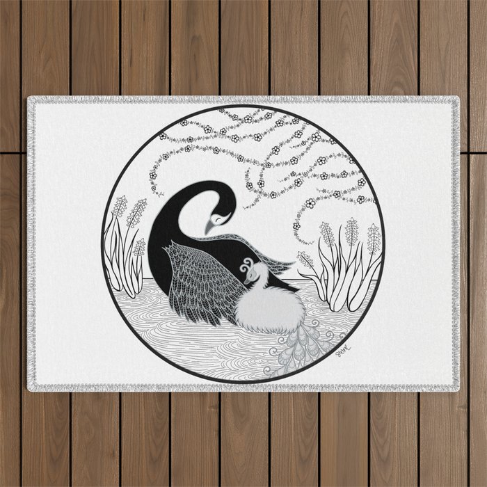 Black Swan and Moonlark Outdoor Rug