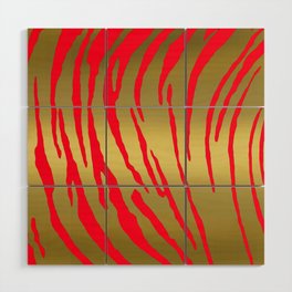 Gold Tiger Stripes Red Wood Wall Art