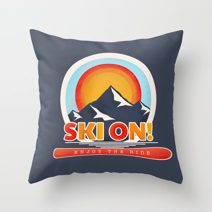 SKI ON! retro badge Throw Pillow