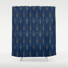 Art Deco Waterfalls // Navy Blue Shower Curtain