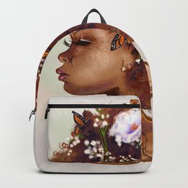 Nature Backpack | Hearts, Butterfly, Natural, Butterflies, Orange, Girl, Nature, Beautifulwoman, Blackart, Painting 