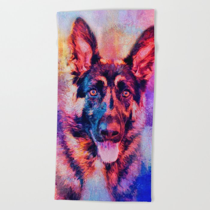 Jazzy German Shepherd Colorful Dog Art By Jai Johnson Beach Towel