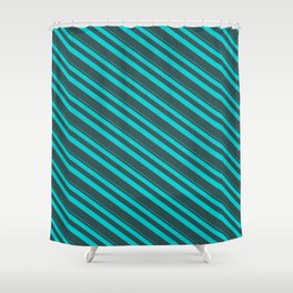 [ Thumbnail: Dark Turquoise & Dark Slate Gray Colored Lined Pattern Shower Curtain ]